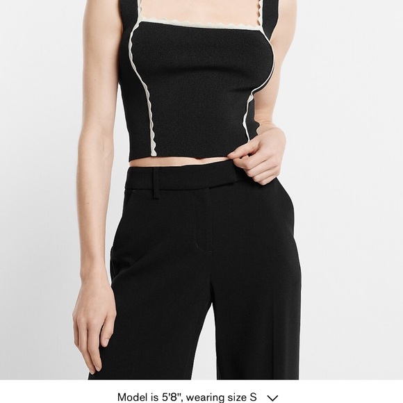 EXPRESS NWT Womens Square Neck Sweater Tank Scallop Trim Cropped Classy LARGE - Picture 3 of 6